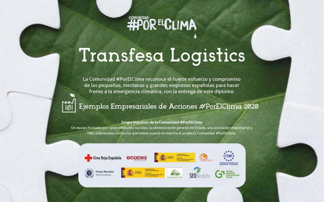 Transfesa Logistics, reconocida en los “101 Ejemplos Empresariales de Acciones #PorElClima”